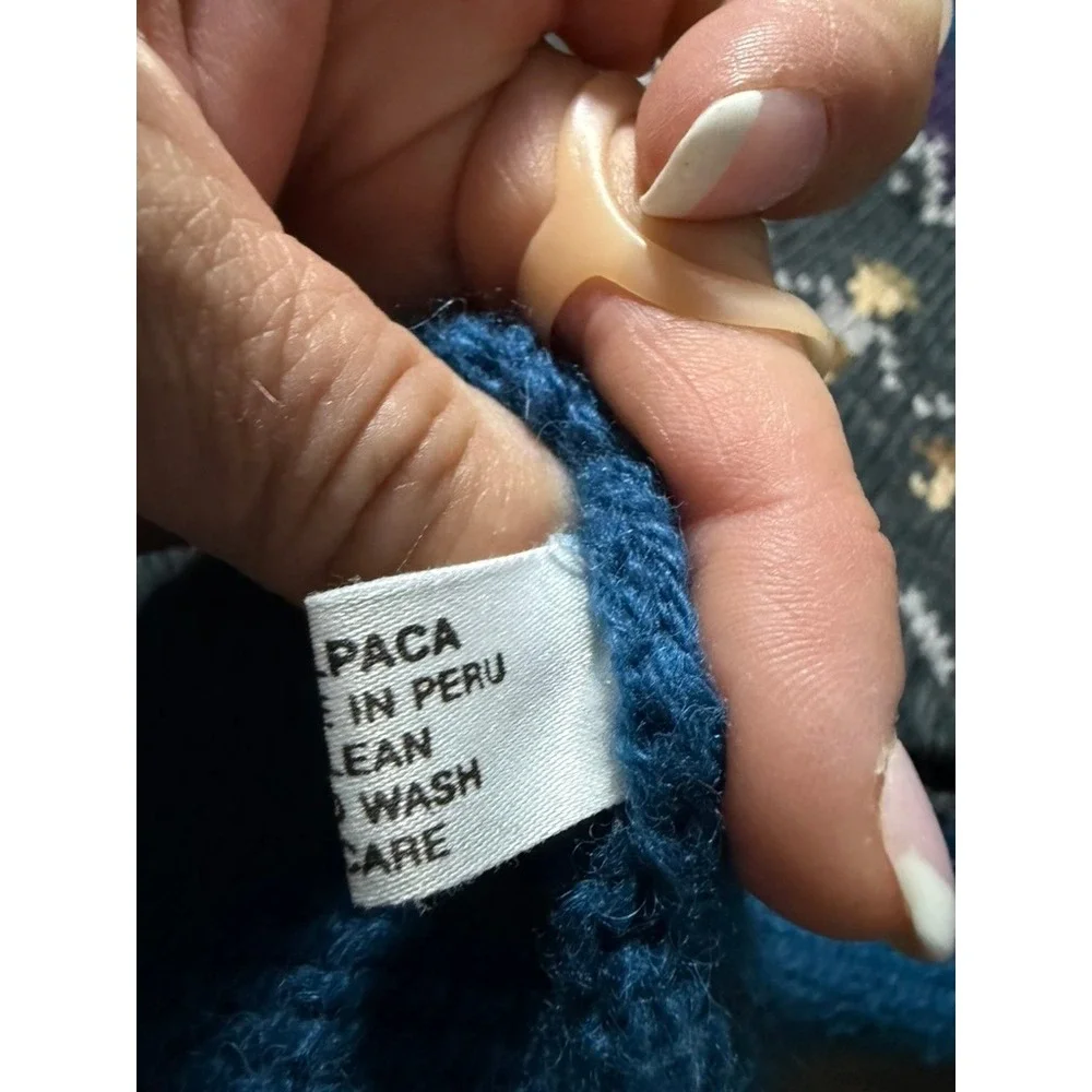 The Alpaca Connection Handmade Peru Wool Fair Isle People Sweater Blue L